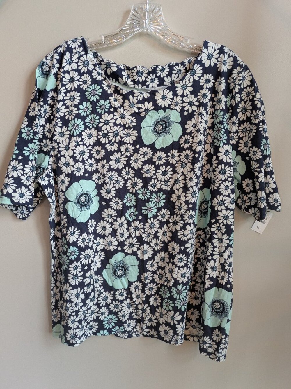 NWT talbots shirt floral womens xl scalloped shirt sleeve top prima cotton #649